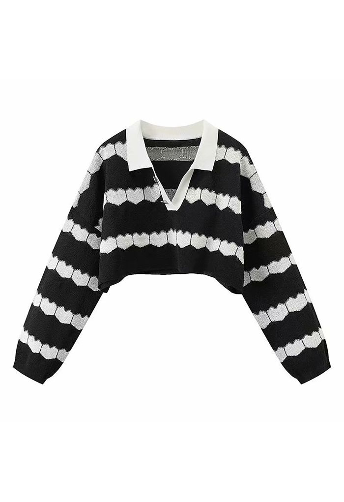 Gestreifter Herz-Polo-Crop-Pullover