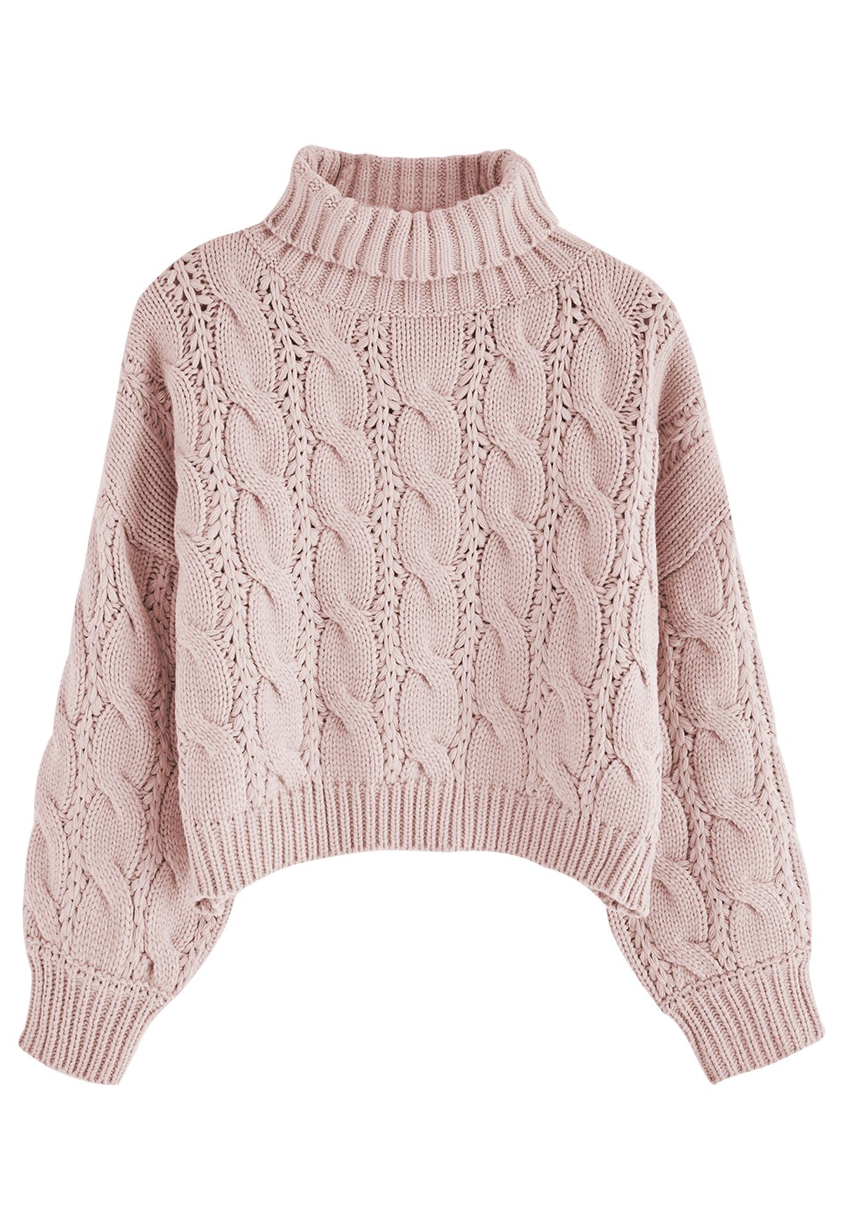 Rollkragenpullover mit geflochtenem Strick in Pink