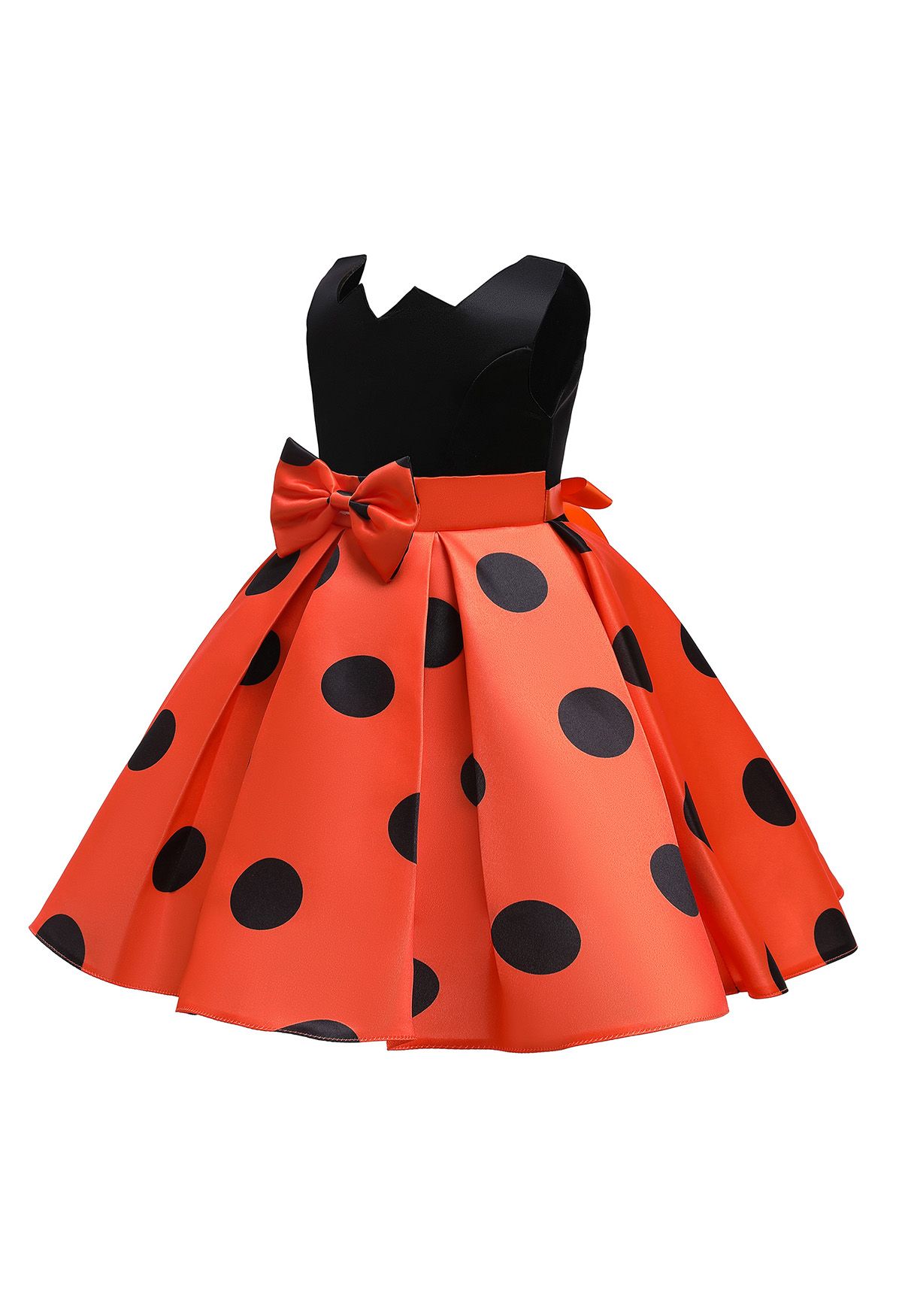 Polka Dot Bowknot Plissiertes Prinzessinnenkleid in Orange