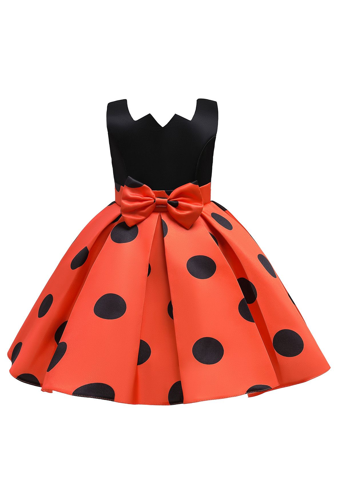 Polka Dot Bowknot Plissiertes Prinzessinnenkleid in Orange