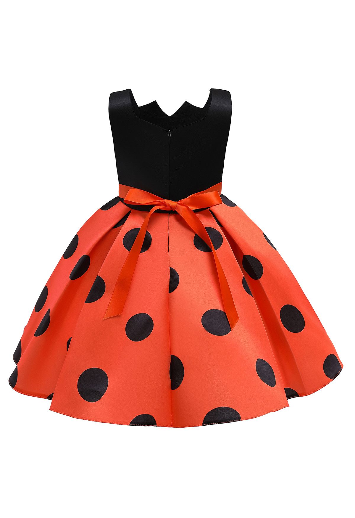 Polka Dot Bowknot Plissiertes Prinzessinnenkleid in Orange