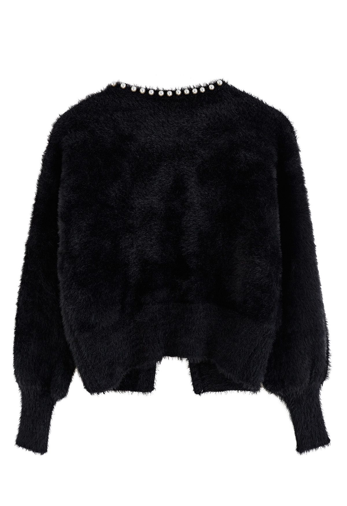 Perlige Fuzzy-Strickjacke mit offener Vorderseite in Schwarz