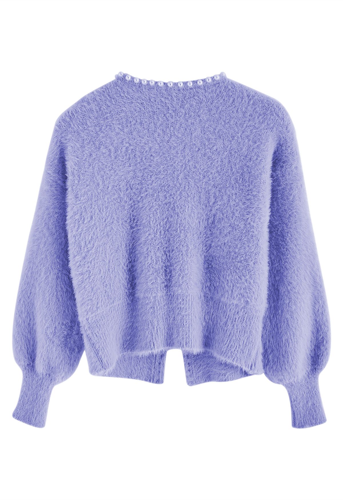 Vorne offener Perlmutt-Fuzzy-Strick-Cardigan in Blau