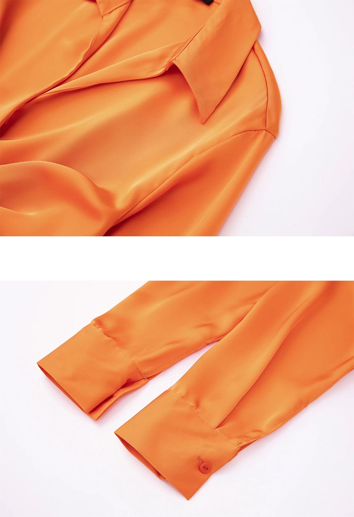 Satin-Hemdkleid mit V-Ausschnitt und Rüschen vorne in Orange