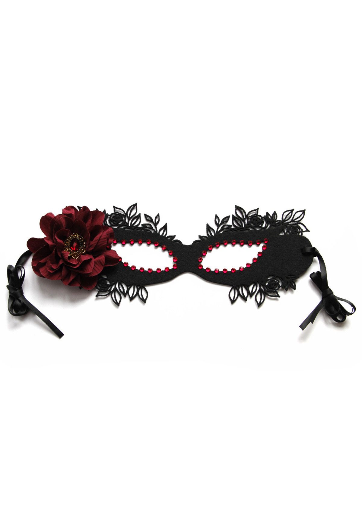 Ball-Maske mit Blumenbesatz, Burgunder-Schmuck