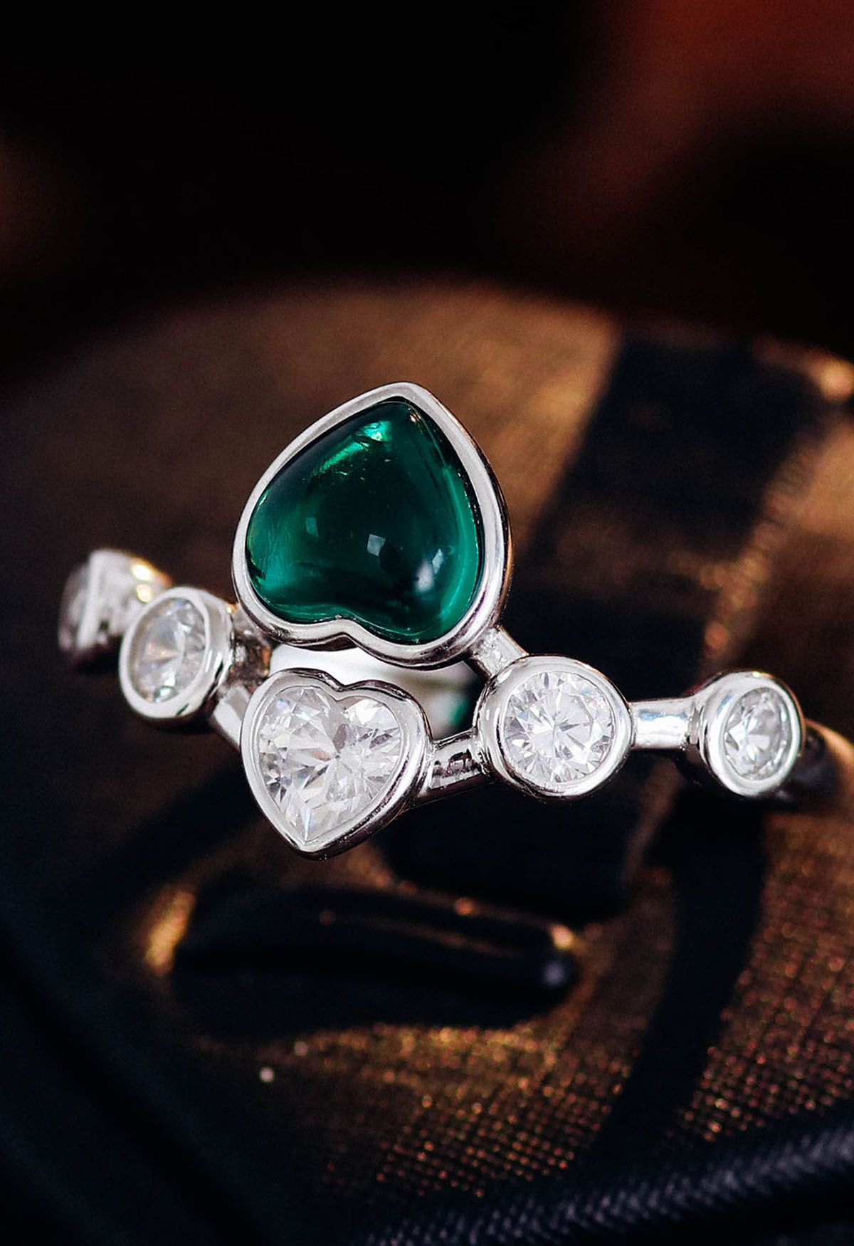 Smaragd-Herz-Edelstein-Diamant-Ring