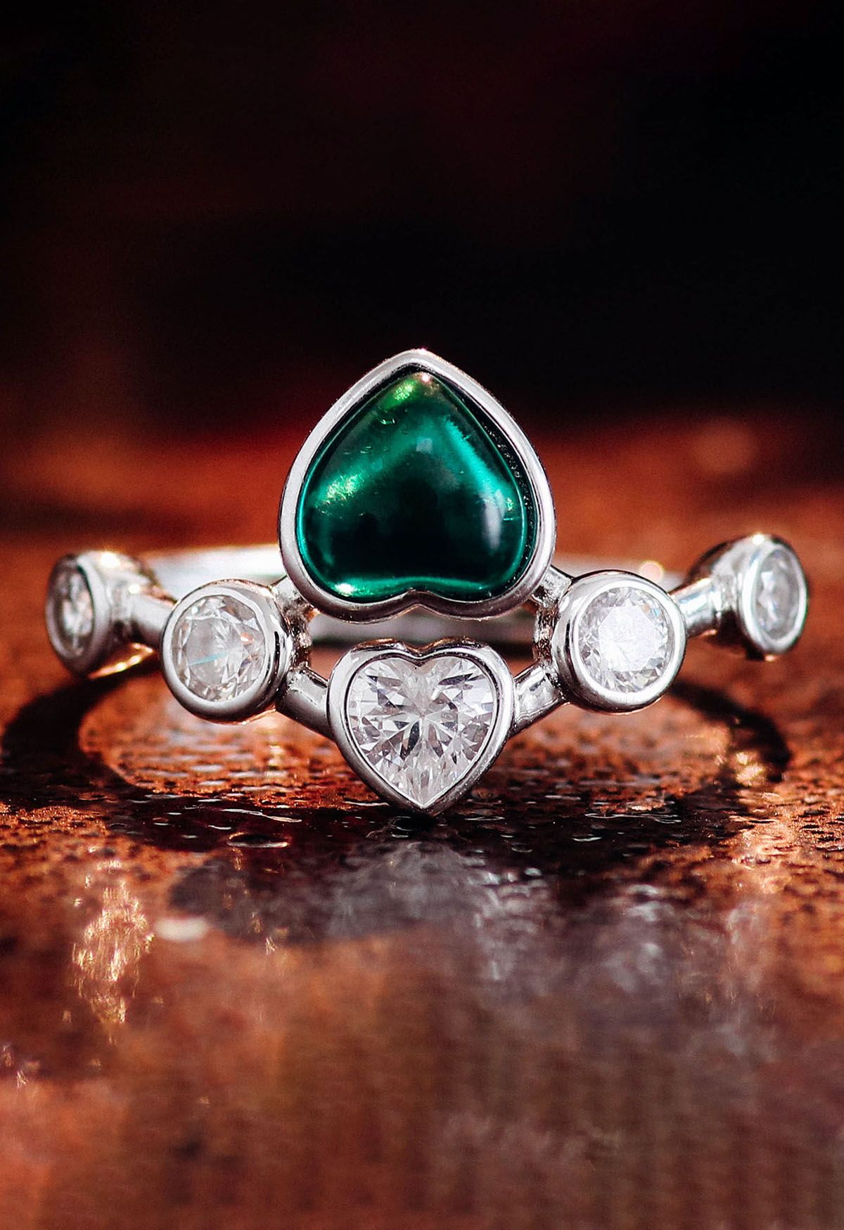 Smaragd-Herz-Edelstein-Diamant-Ring