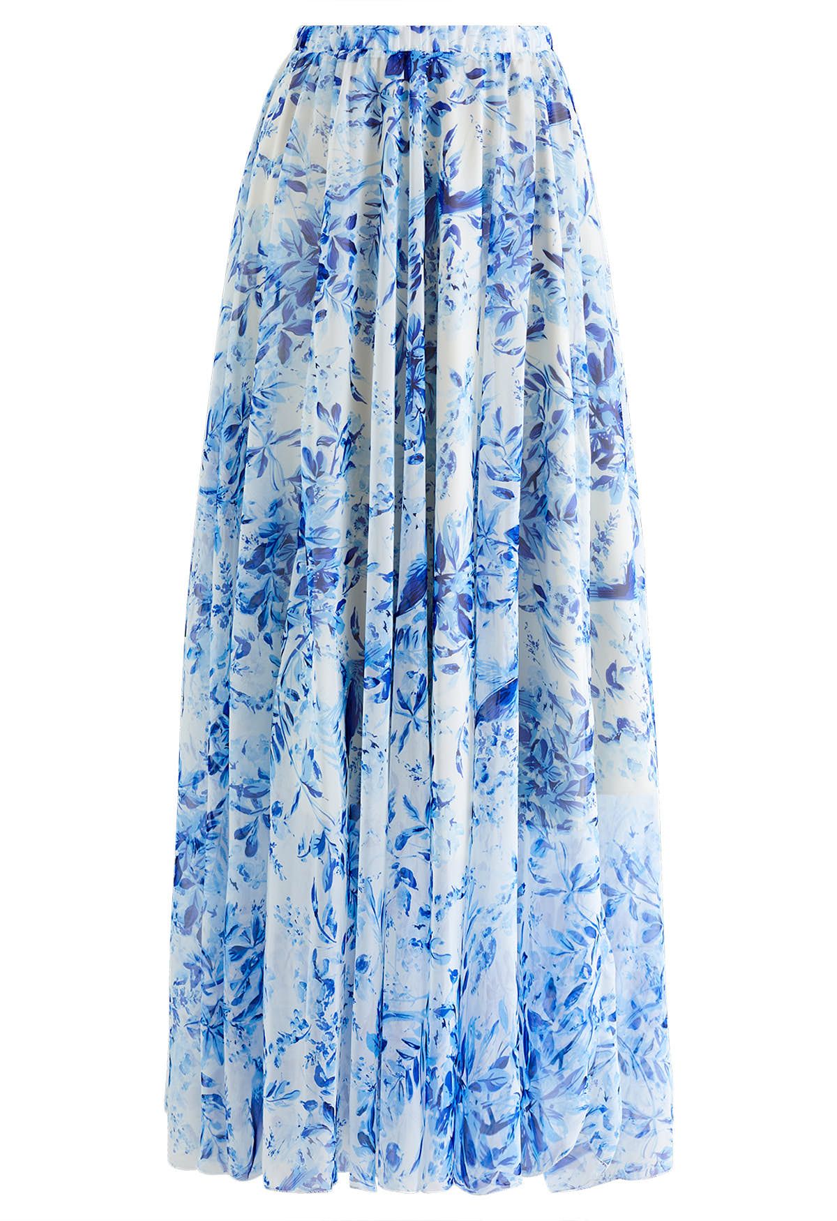 Summer Forest Bedruckter Maxirock aus Chiffon in Blau