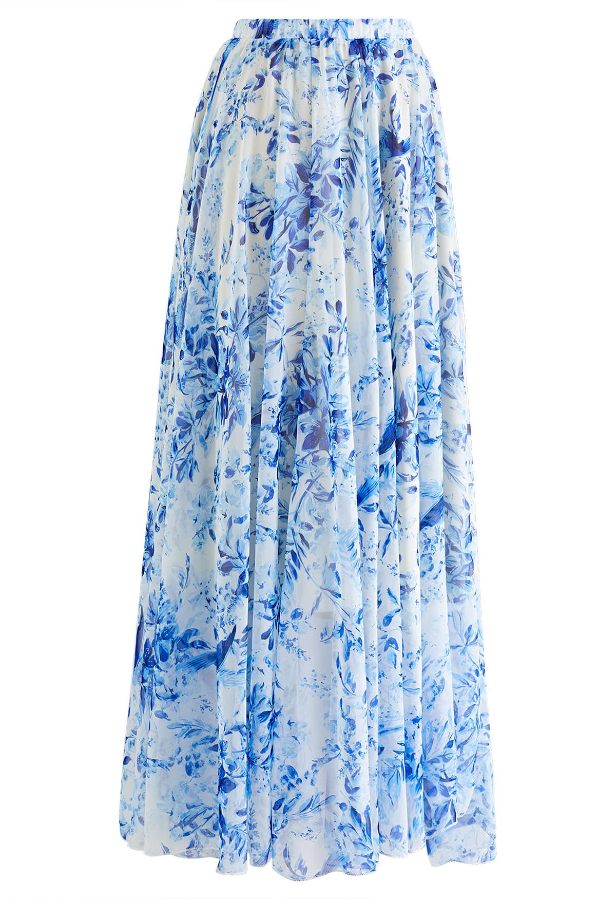 Summer Forest Bedruckter Maxirock aus Chiffon in Blau