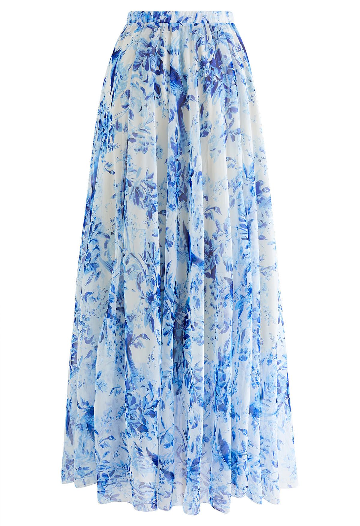 Summer Forest Bedruckter Maxirock aus Chiffon in Blau