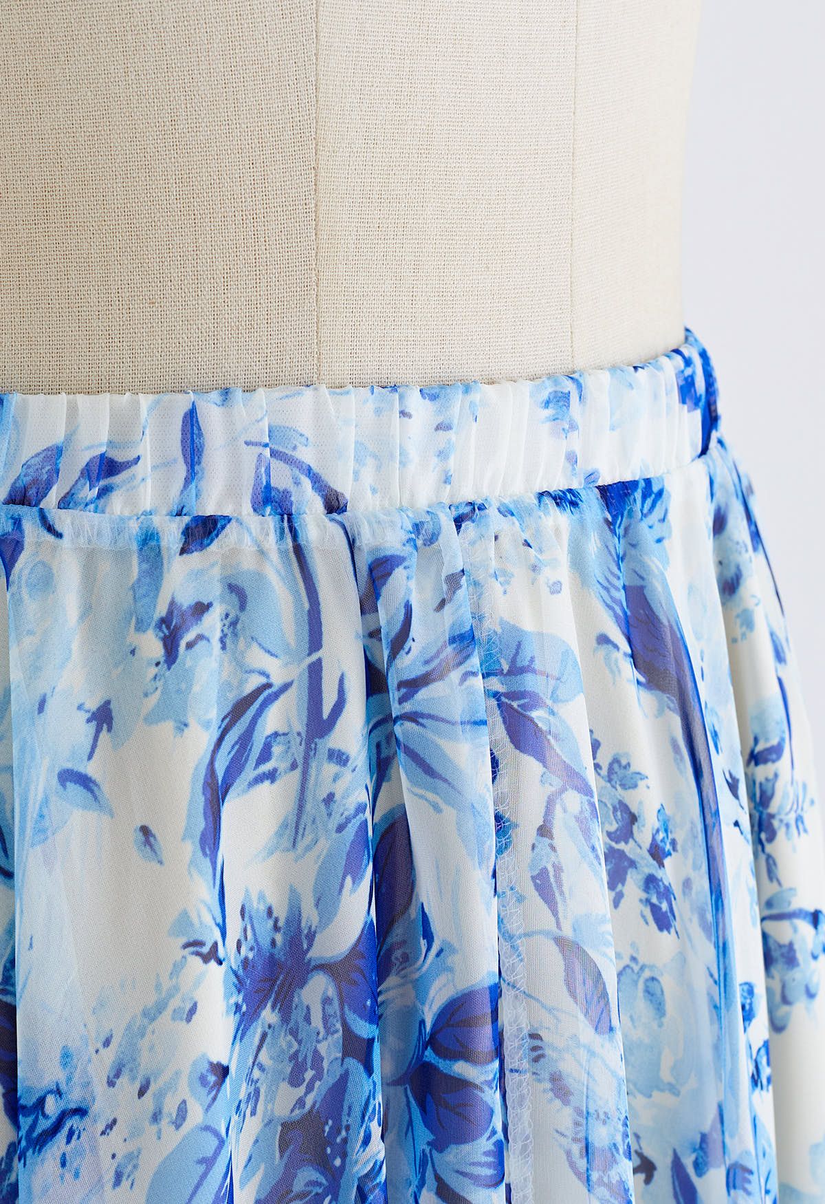 Summer Forest Bedruckter Maxirock aus Chiffon in Blau