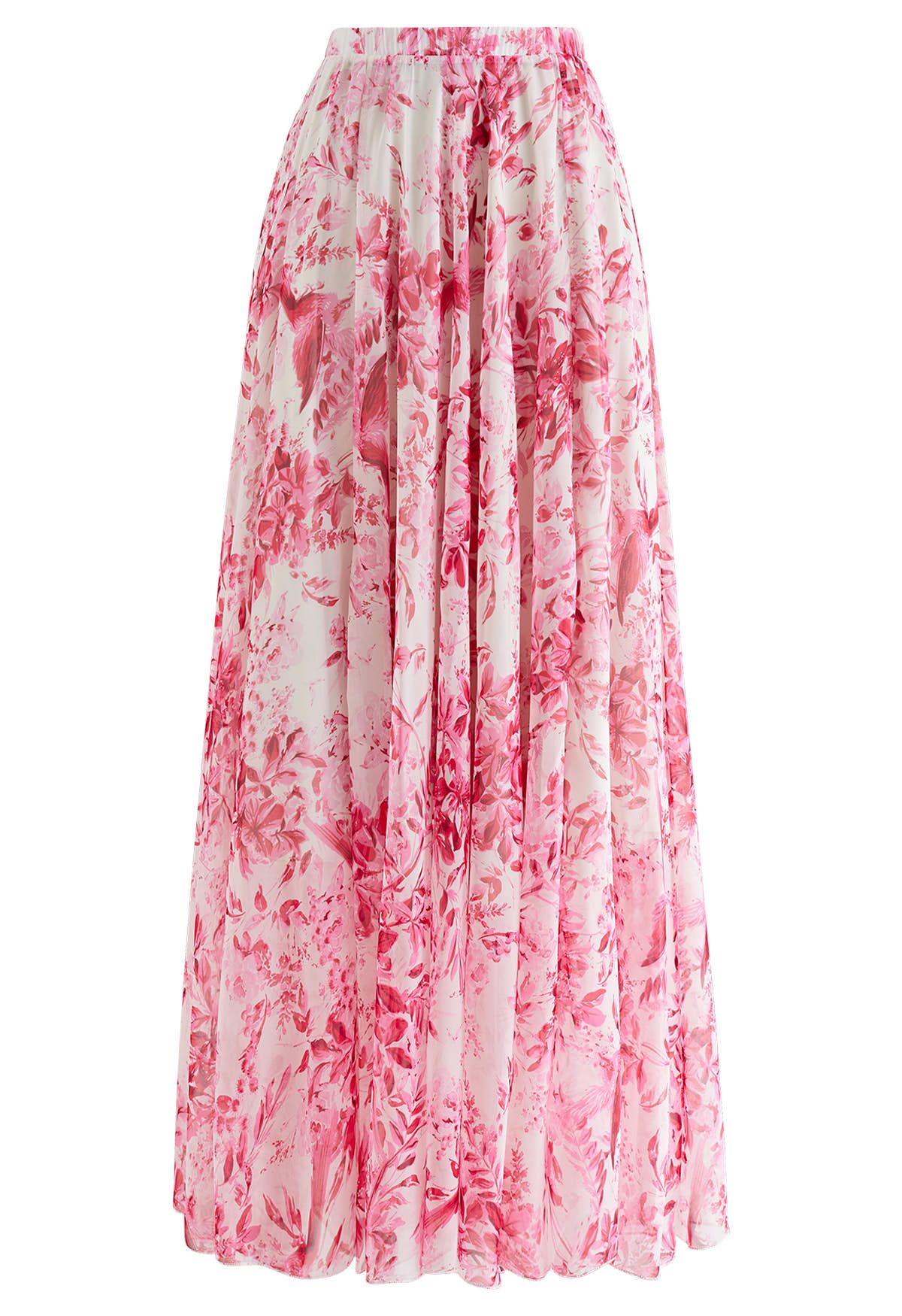 Summer Forest Bedruckter Maxirock aus Chiffon in Rosa