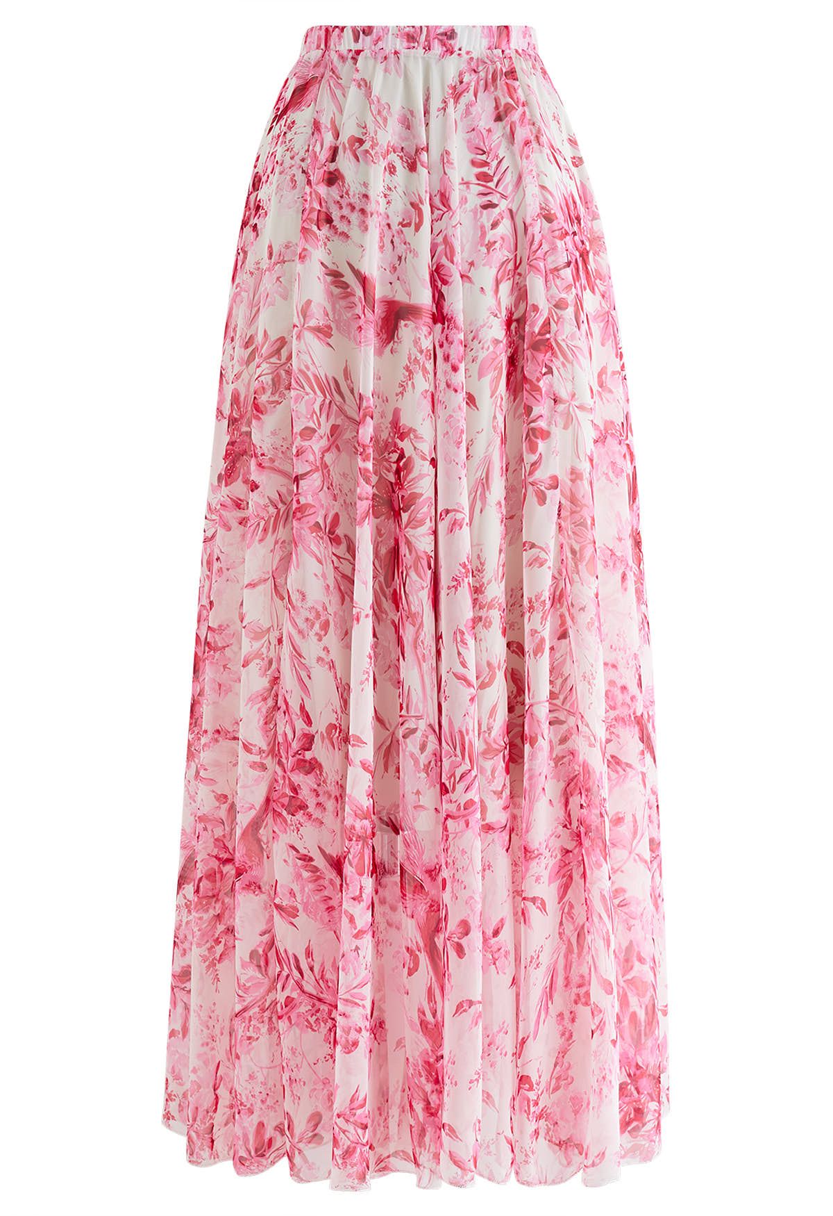 Summer Forest Bedruckter Maxirock aus Chiffon in Rosa