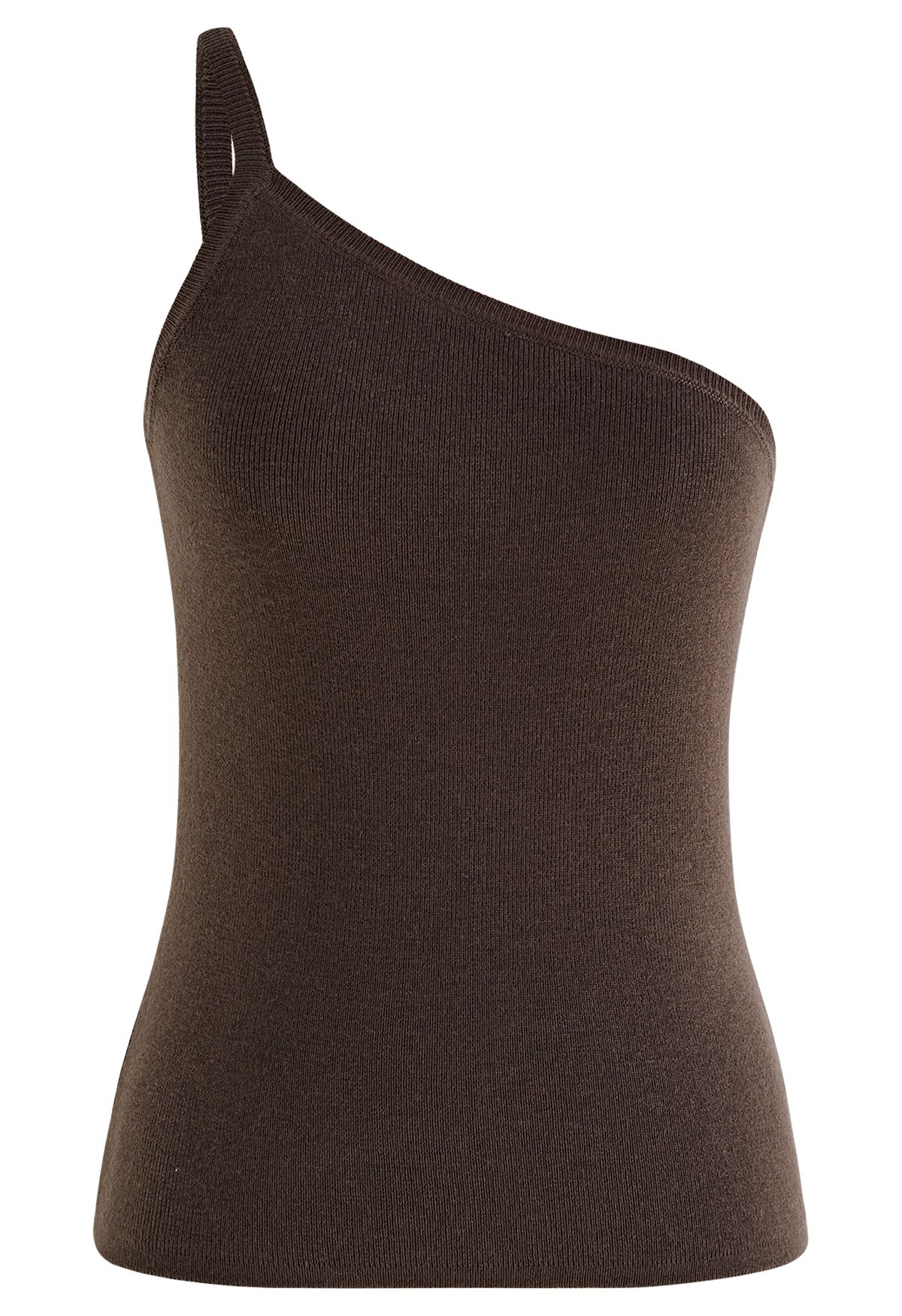 Strappy One-Shoulder-Strick-Tanktop in Braun