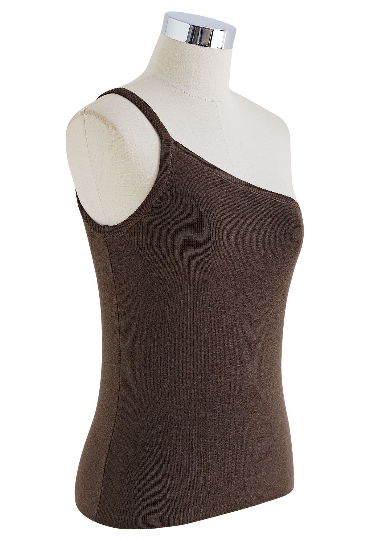 Strappy One-Shoulder-Strick-Tanktop in Braun