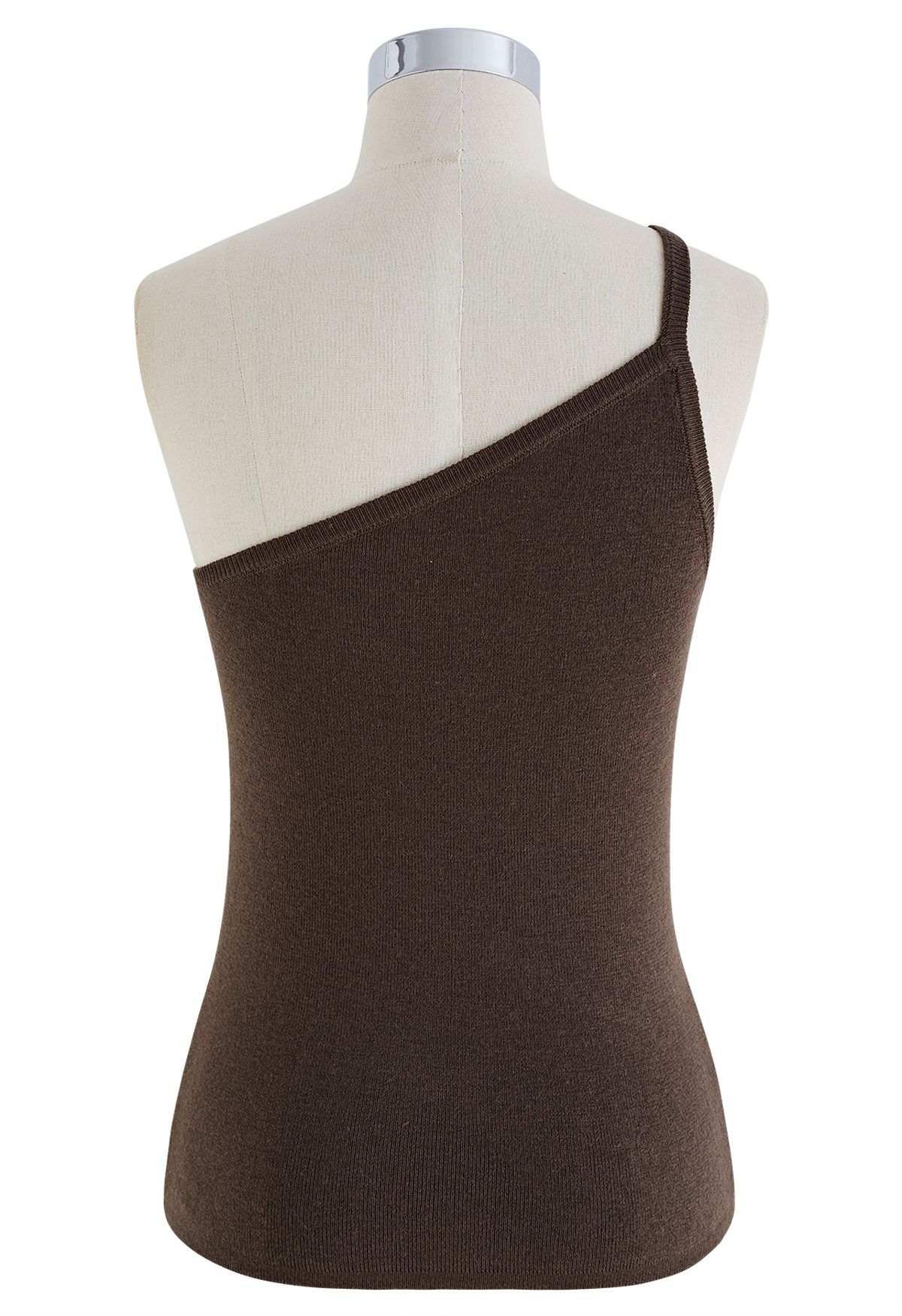 Strappy One-Shoulder-Strick-Tanktop in Braun