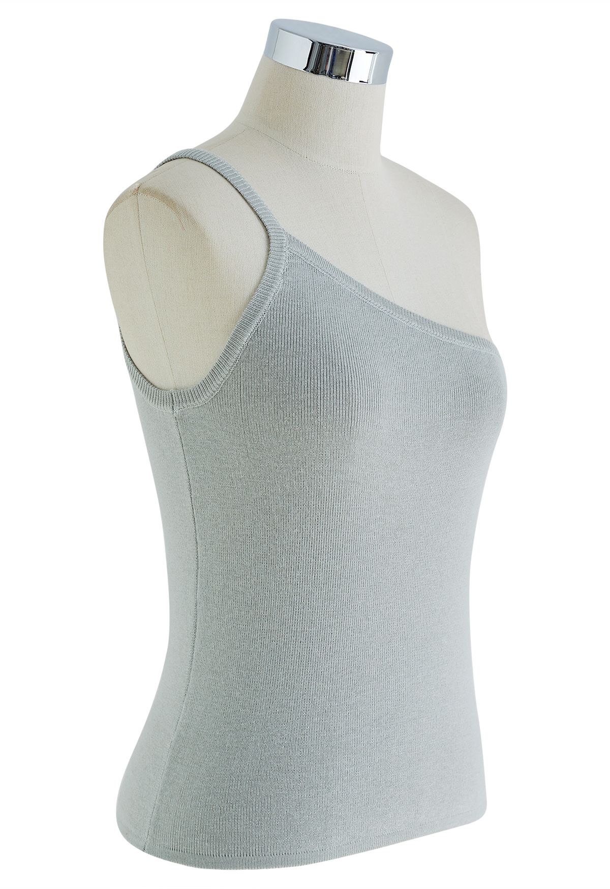 Strappy One-Shoulder-Strick-Tanktop in Grau