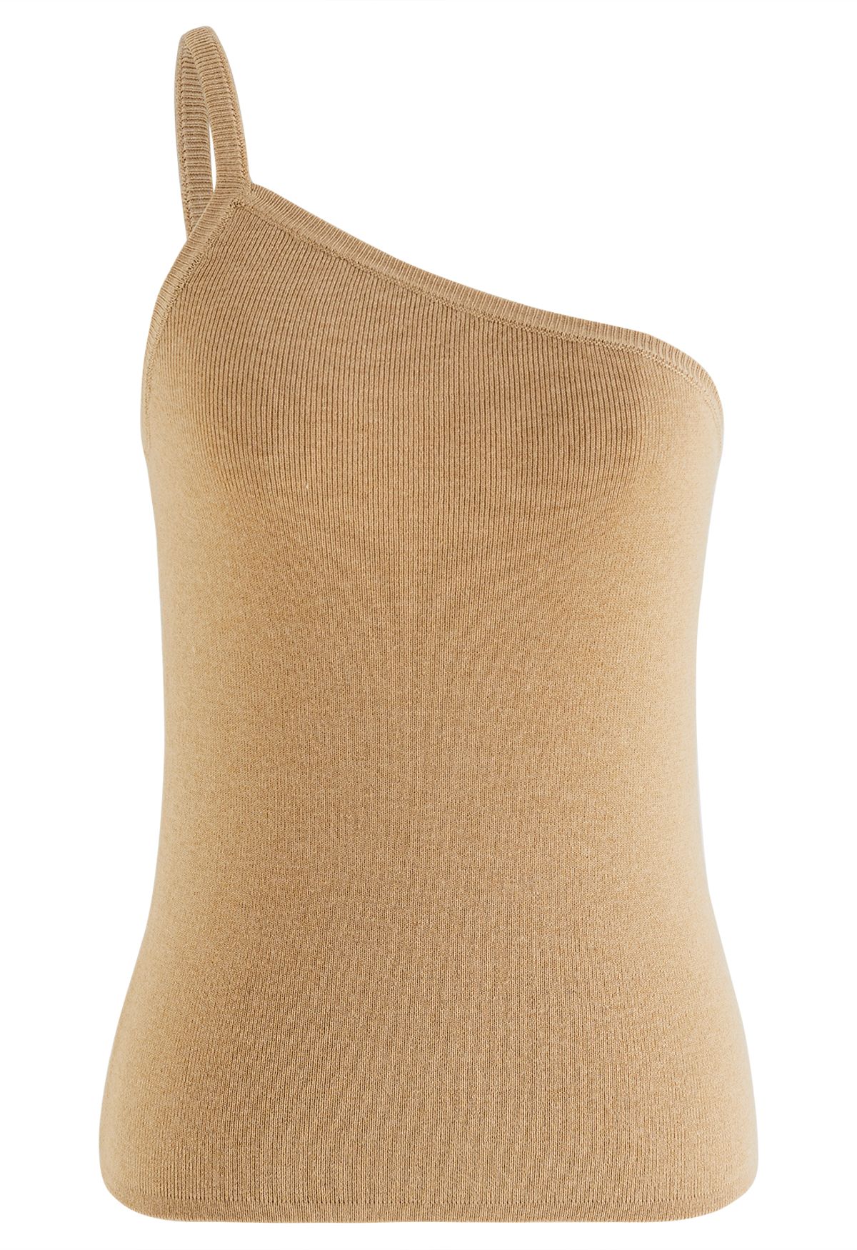 Riemchen One-Shoulder-Strick-Tanktop in Hellbraun