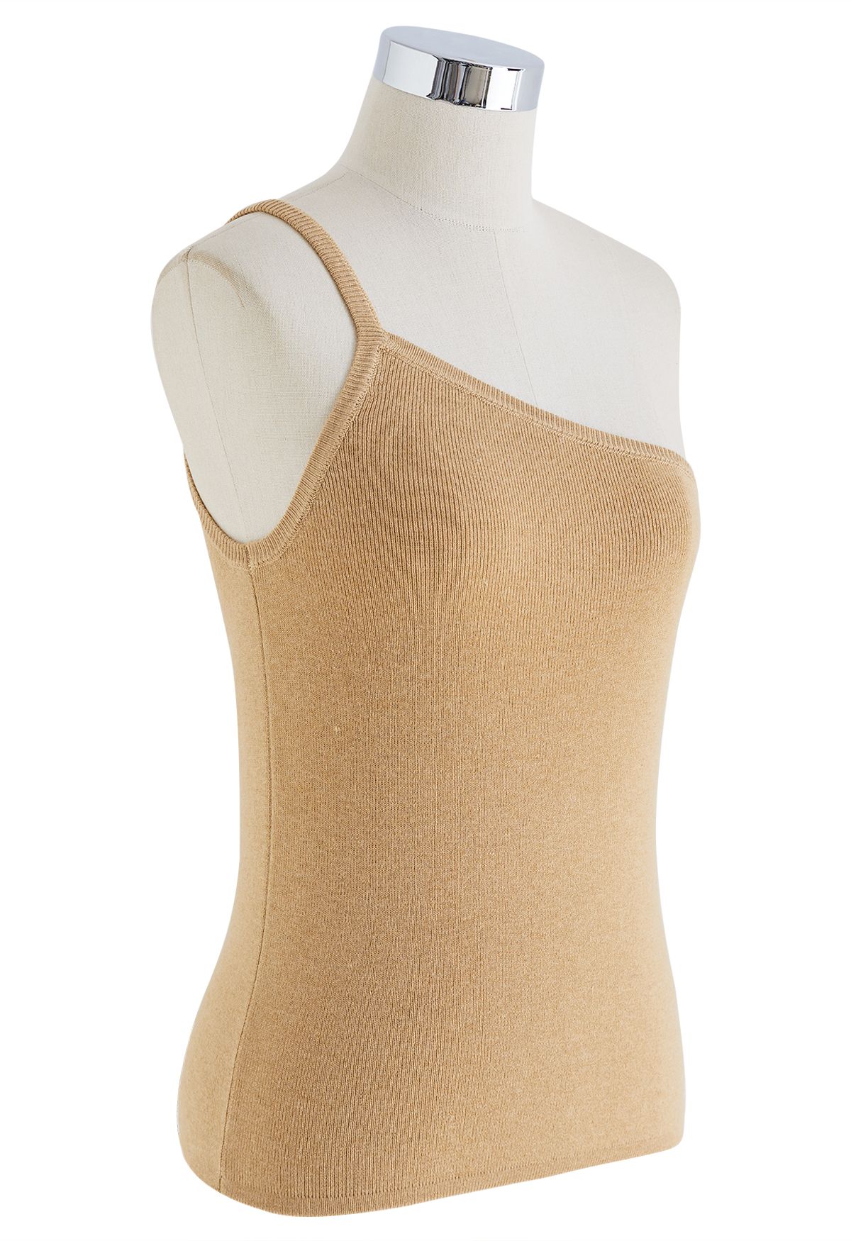 Riemchen One-Shoulder-Strick-Tanktop in Hellbraun