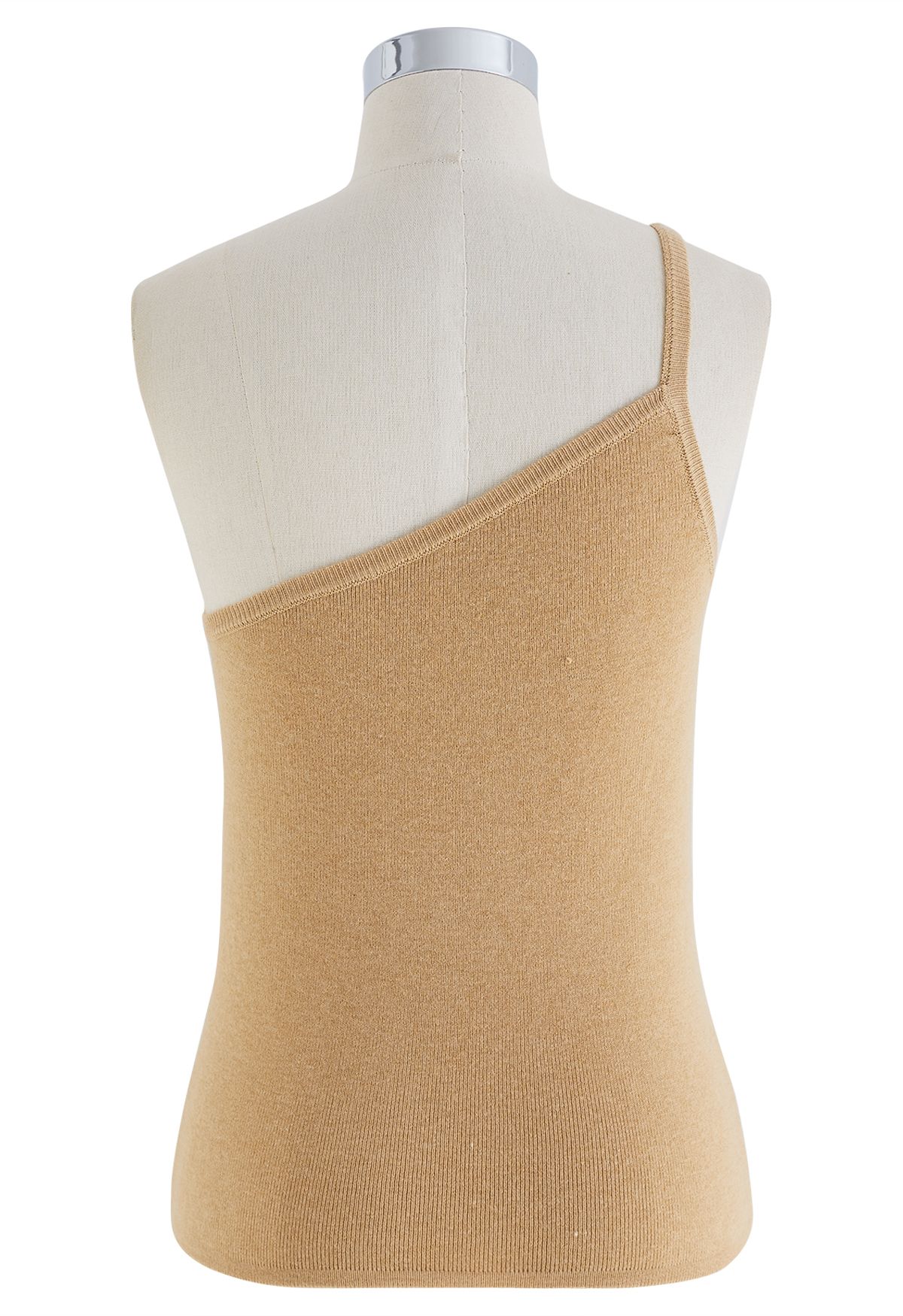 Riemchen One-Shoulder-Strick-Tanktop in Hellbraun