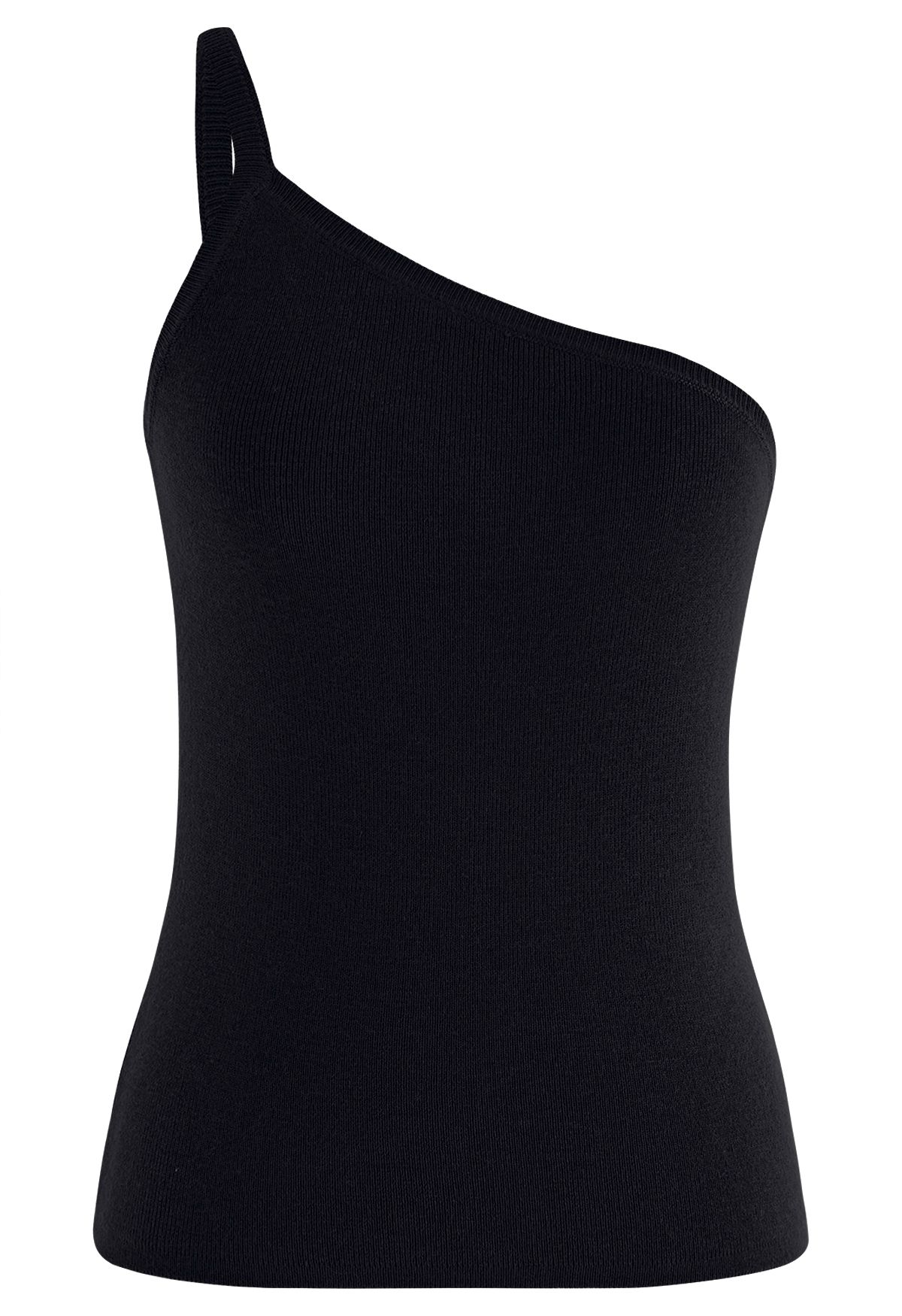 Strappy One-Shoulder-Strick-Tanktop in Schwarz