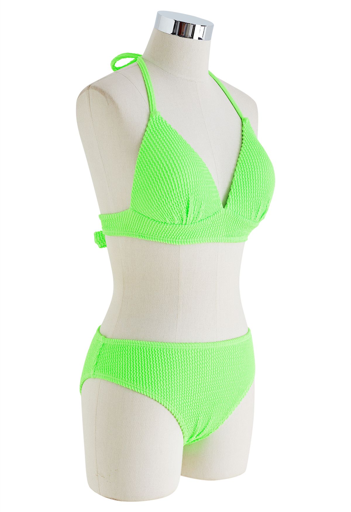 Neongrünes, gewelltes Bikini-Set