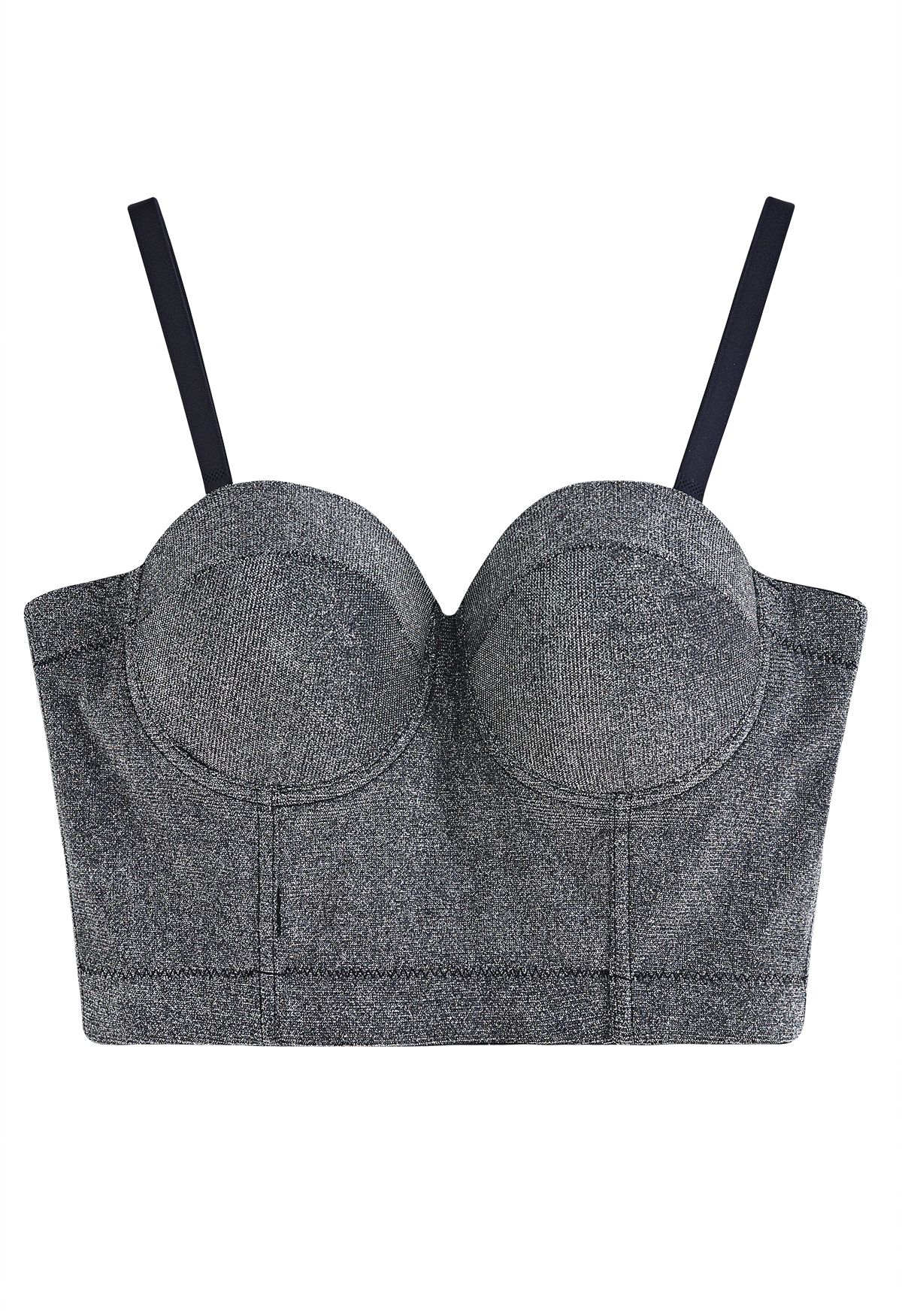 Schillerndes, glänzendes Bustier-Crop-Top in Rauch