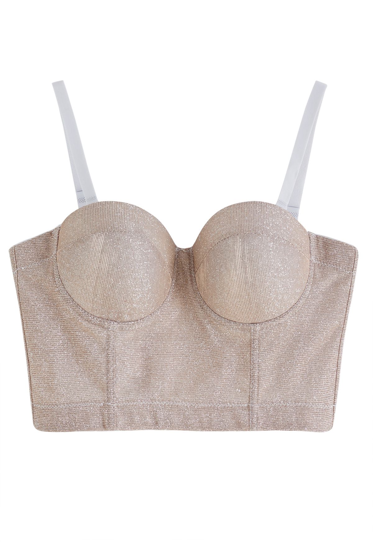 Schillerndes, glänzendes Bustier-Crop-Top in Apricot