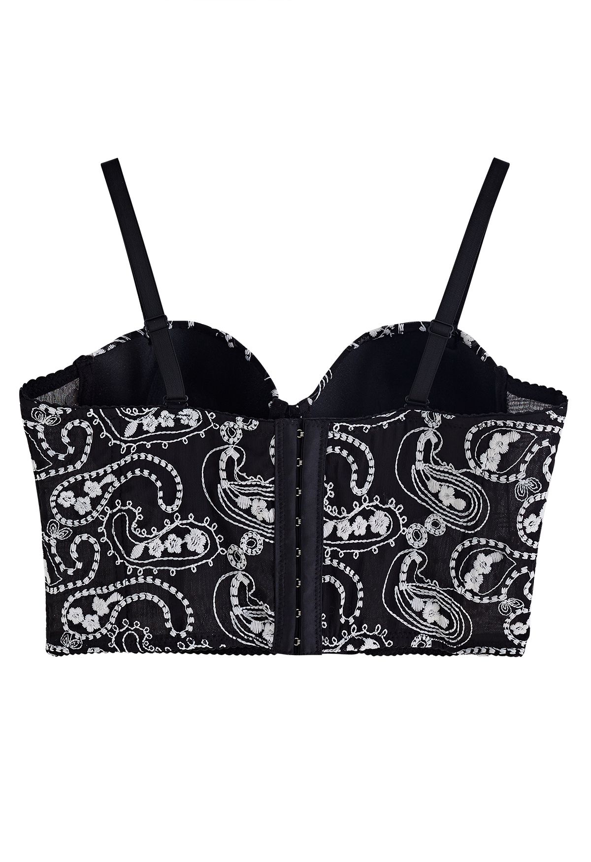 Bustier-Crop-Top mit Blumenstickerei in Schwarz