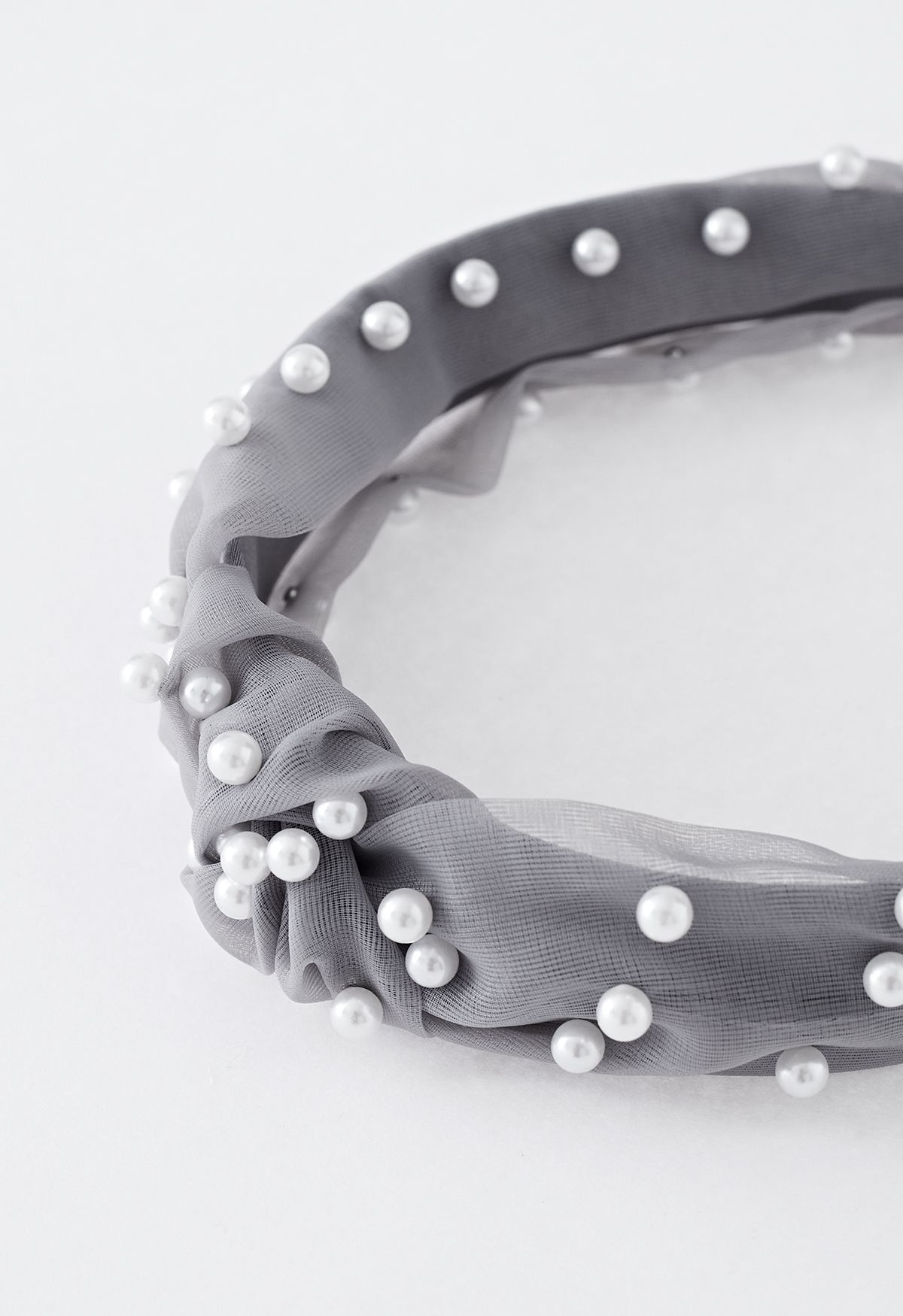 Twisted Organza Full Pearl Stirnband in Grau