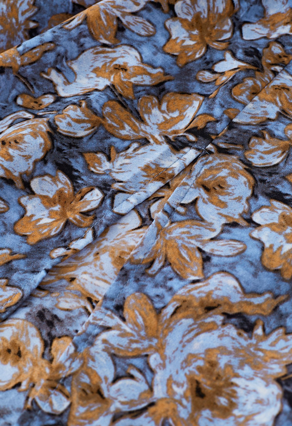 Florales Ölgemälde Rüschen Maxirock in Blau