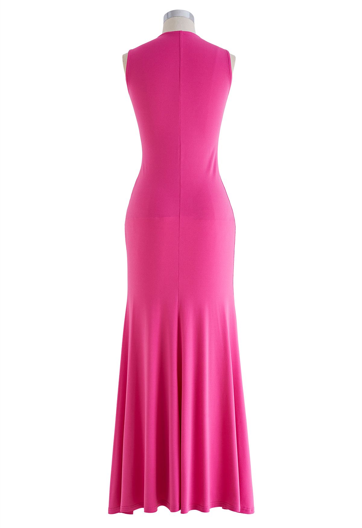 Ärmelloses Kleid mit V-Ausschnitt, Kordelzug und Rüschen in Hot Pink
