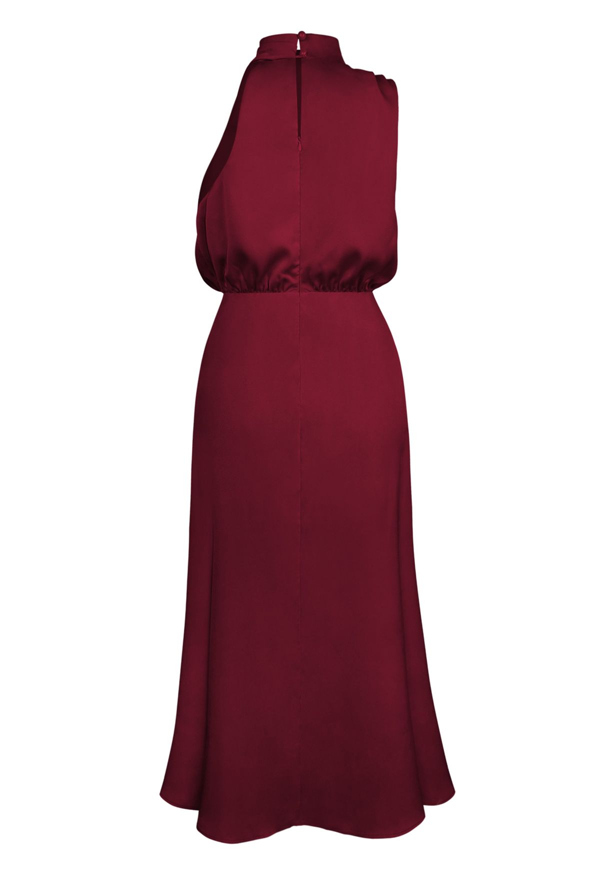 Asymmetrisches ärmelloses Kleid mit gerüschtem Ausschnitt in Burgund