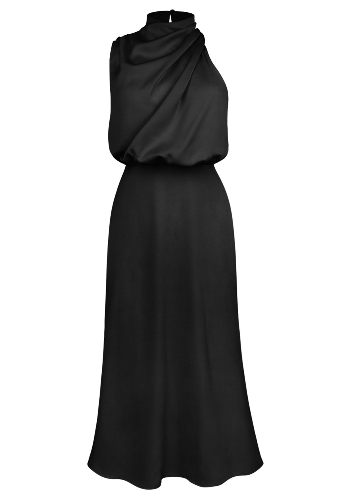 Ärmelloses Kleid mit asymmetrischem Rüschenausschnitt in Schwarz