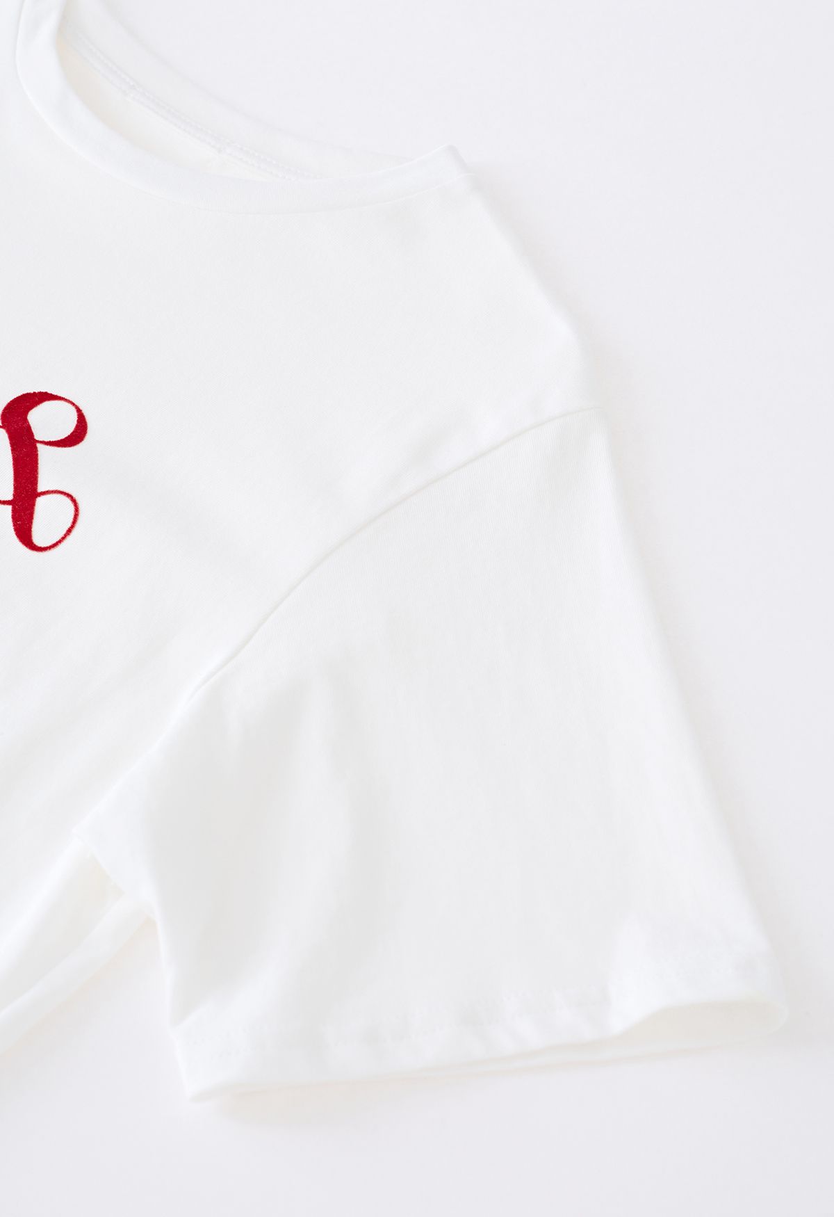 T-Shirt mit Rundhalsausschnitt aus Samt in Weiß