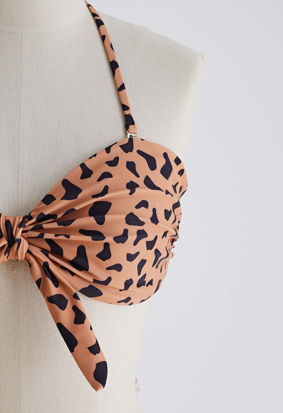 Wildes Tiger-Print-Bikini-Set mit Schleife