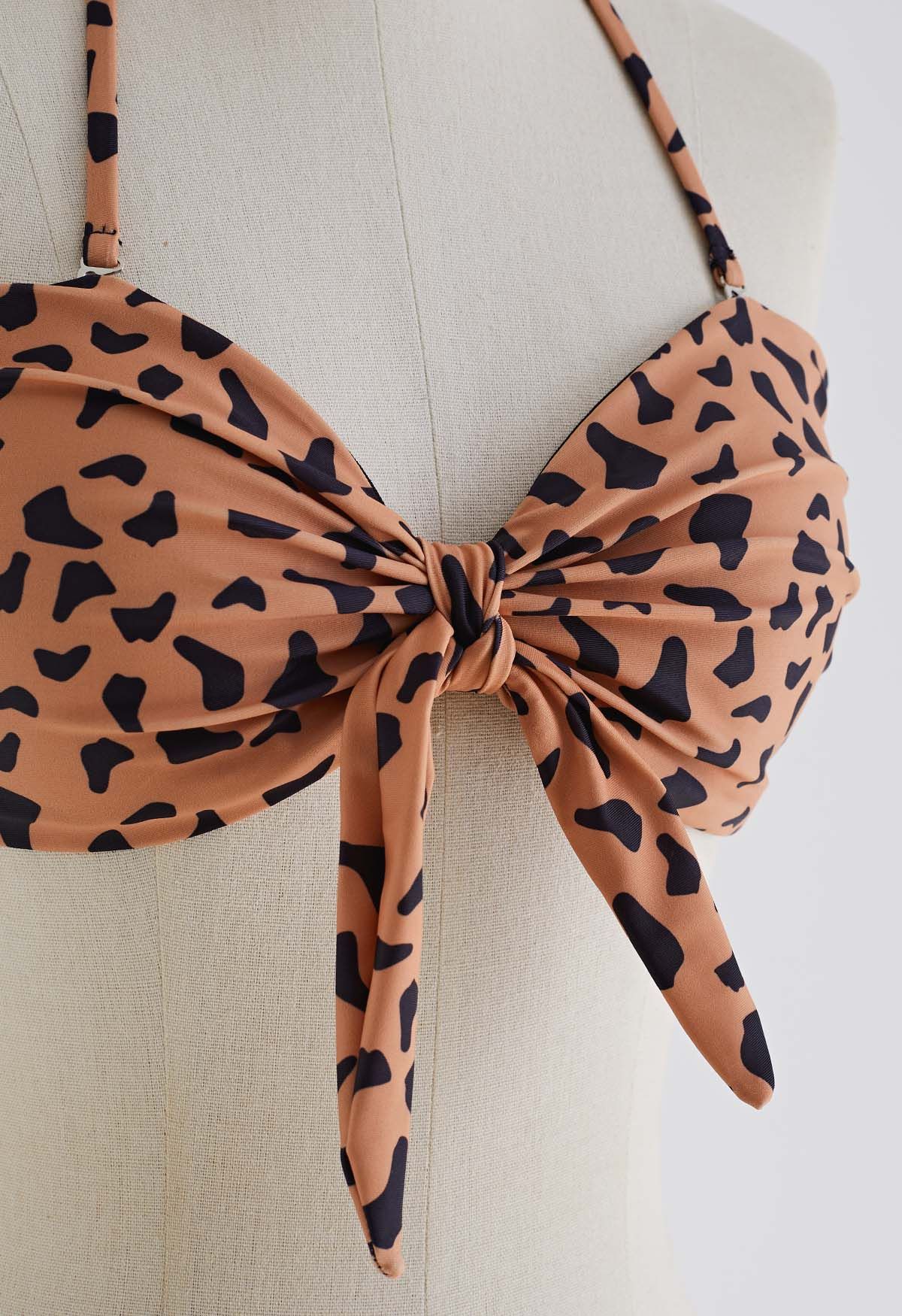 Wildes Tiger-Print-Bikini-Set mit Schleife