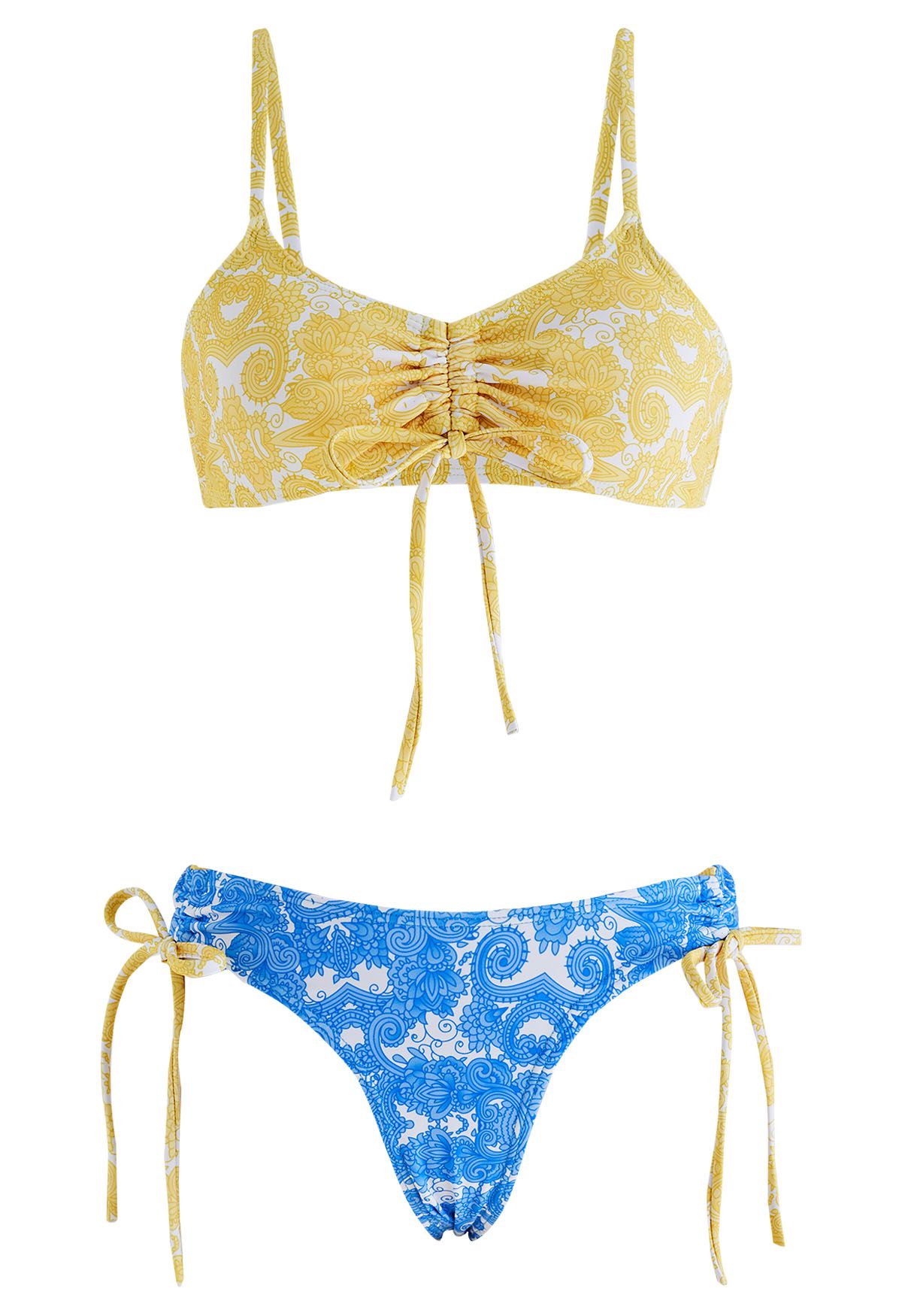 Farbblock-Bikini-Set mit Paisley-Muster