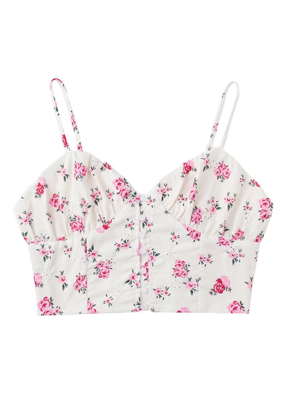 Bustier-Crop-Top mit bestickter Blümchen-Öse