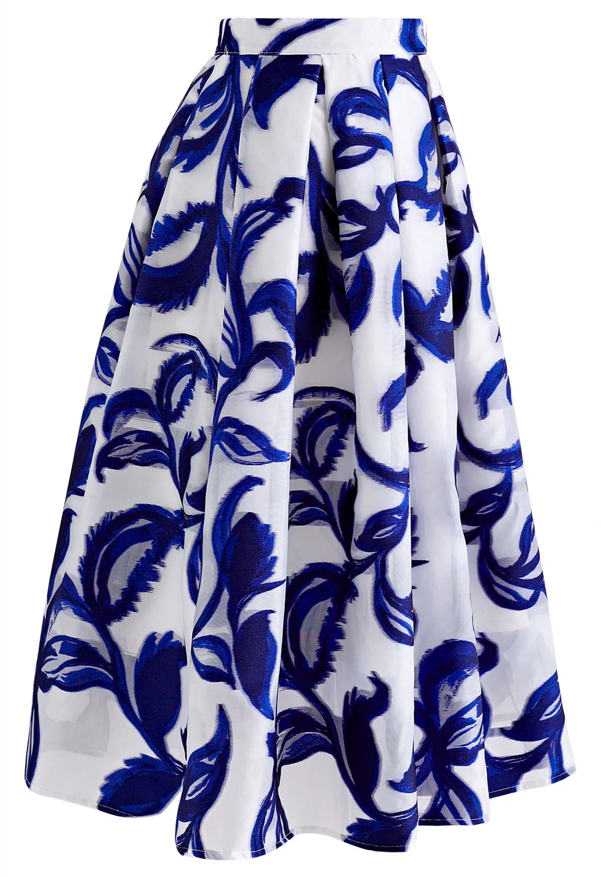 Indigo Vine Jacquard-Organza-Falten-Midirock