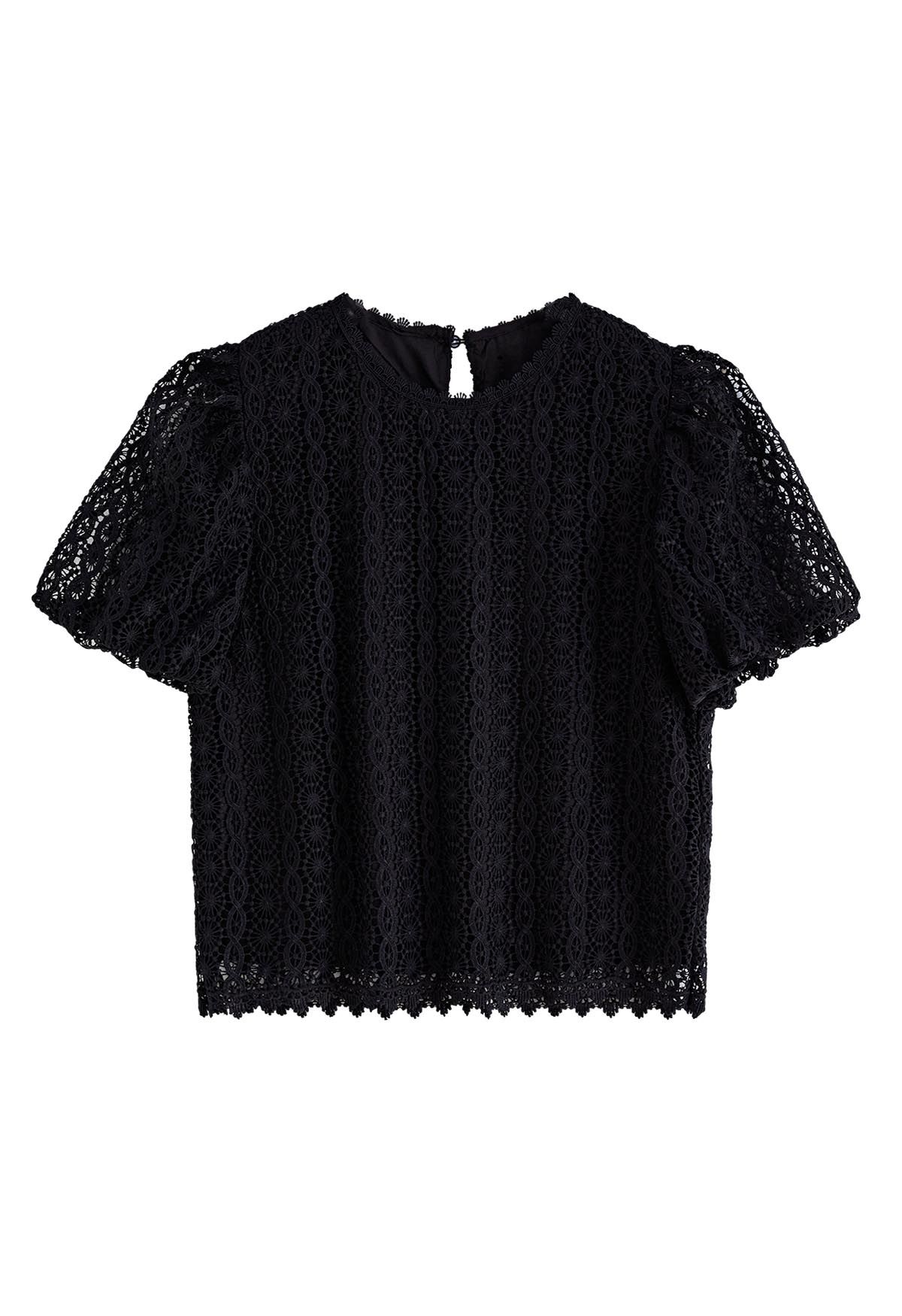 Full Crochet Bubble Top mit kurzen Ärmeln in Schwarz