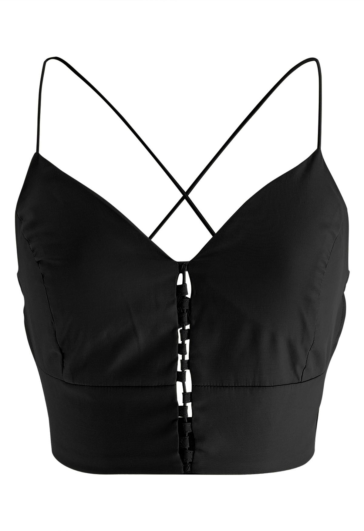 Crop Cami Top mit überkreuztem Rücken in Schwarz