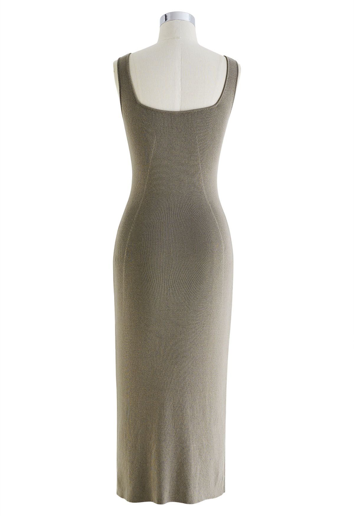 Figurbetontes Strickkleid mit eingekerbtem Ausschnitt in Taupe