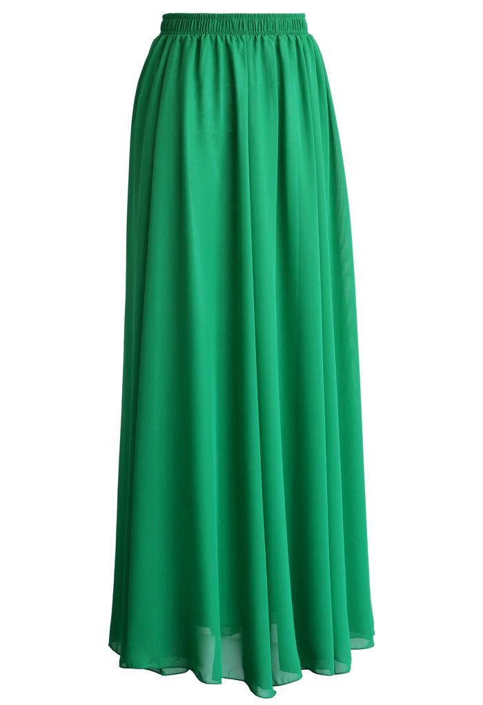 Langes Kleid aus smaragdgrünem Chiffon