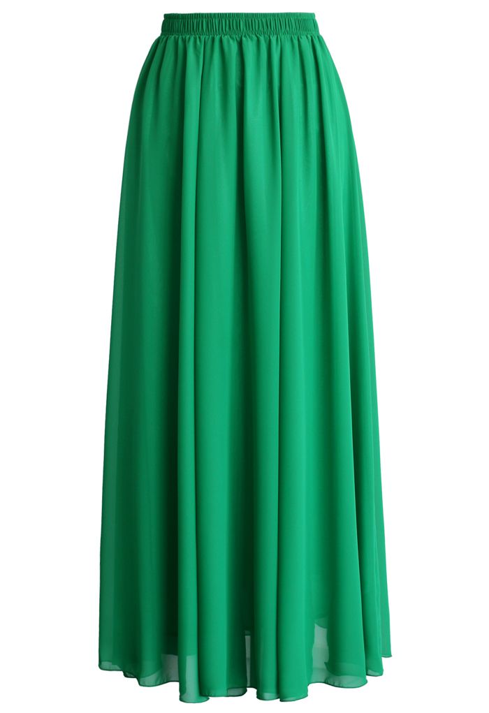 Langes Kleid aus smaragdgrünem Chiffon