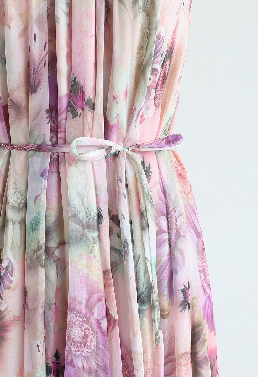 Sonnenblumenblüte - Maxikleid aus Chiffon mit Wasserfarben