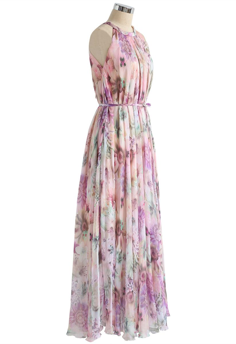 Sonnenblumenblüte - Maxikleid aus Chiffon mit Wasserfarben