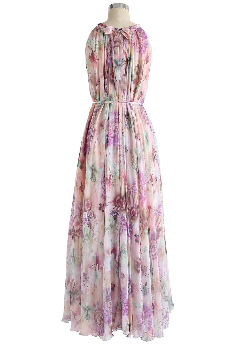 Sonnenblumenblüte - Maxikleid aus Chiffon mit Wasserfarben