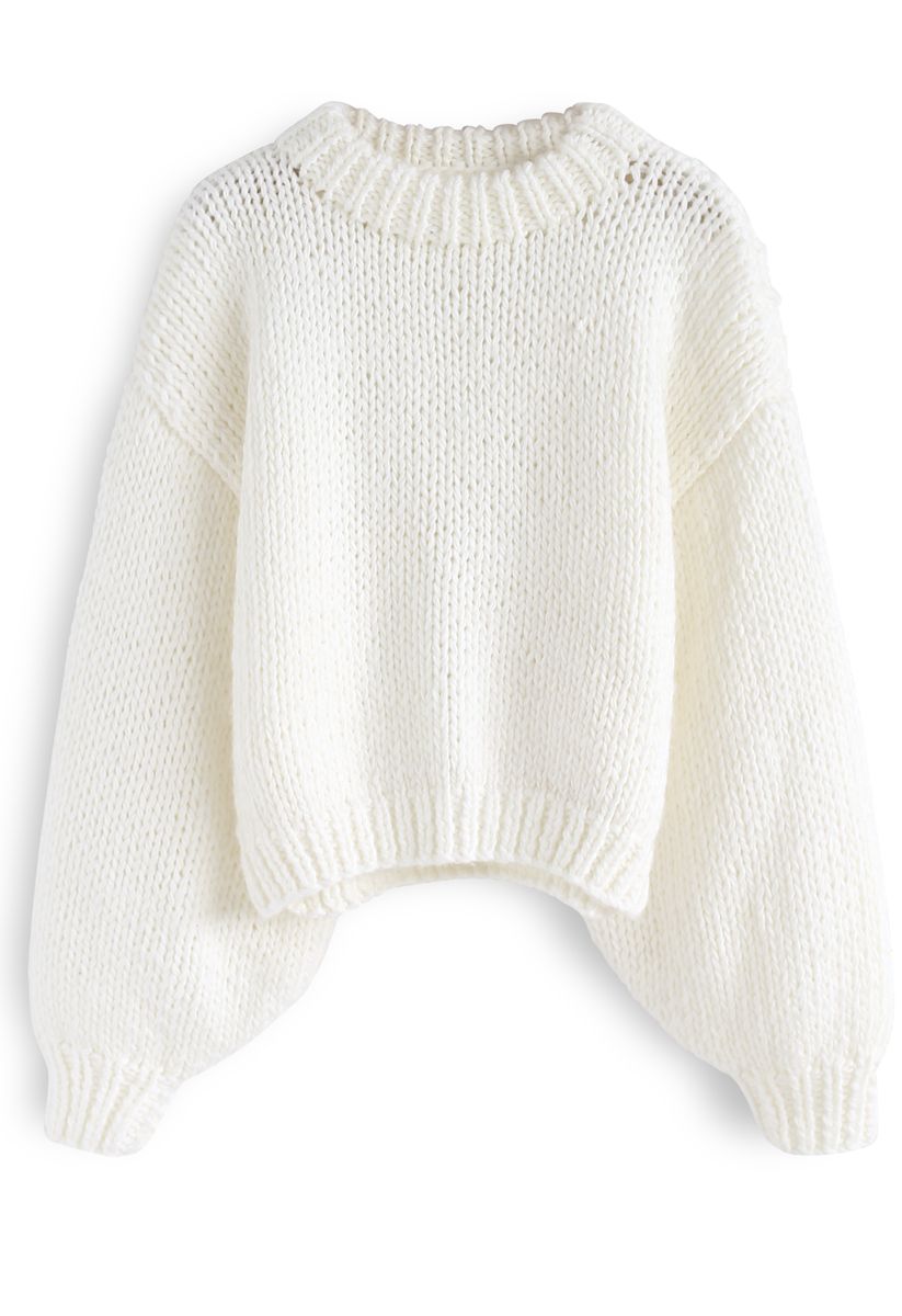 Chunky Chunky - kurzer weißer Pullover mit Puffärmeln