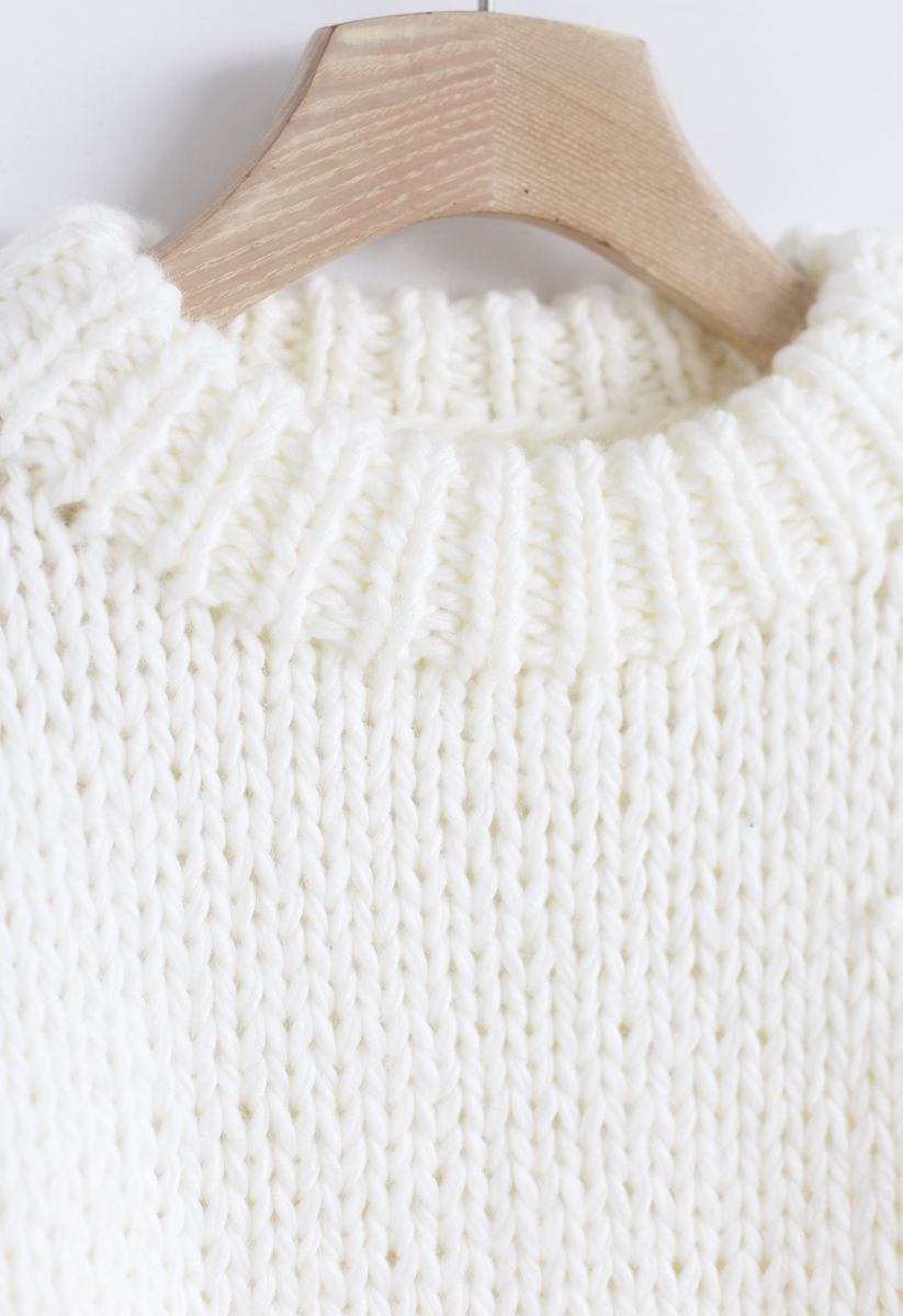 Chunky Chunky - kurzer weißer Pullover mit Puffärmeln